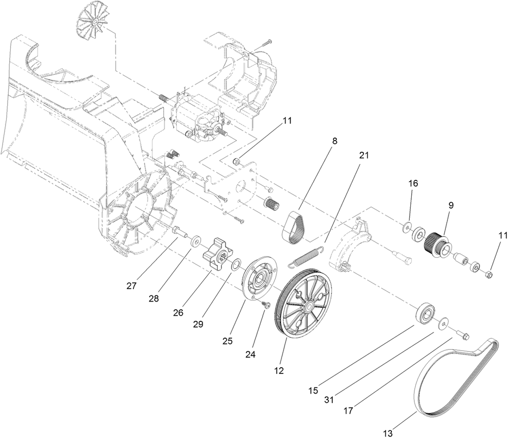 Idler And Pulley Assembly Diagram and Parts List for 38381 319000001 - 319999999 Lawn Boy Snow Blower